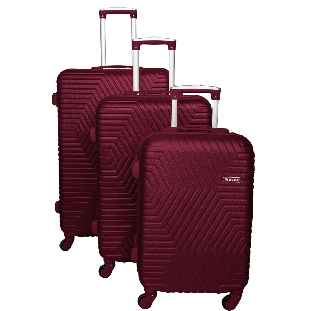 TrekKit 3-Piece Hard-Shell Suitcase Set, 20,24,28-Inch Luggage, ABS Material, Four Spinner Wheels for Travel and Multi-Size Packing, Red - NBHA-3-Red-FBA