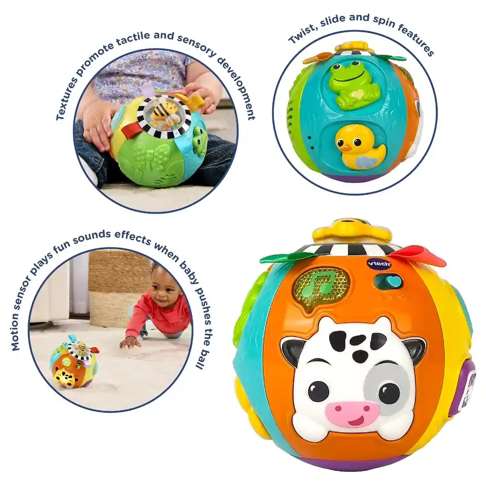 VTech Baby Animal Discoveries Ball Interactive Sensory Activity Ball with Lights, Motion-Activated Sounds, Shapes, Colours, Textures and 15 Melodies, 3-24 Months - VT80-577603 - Image 2