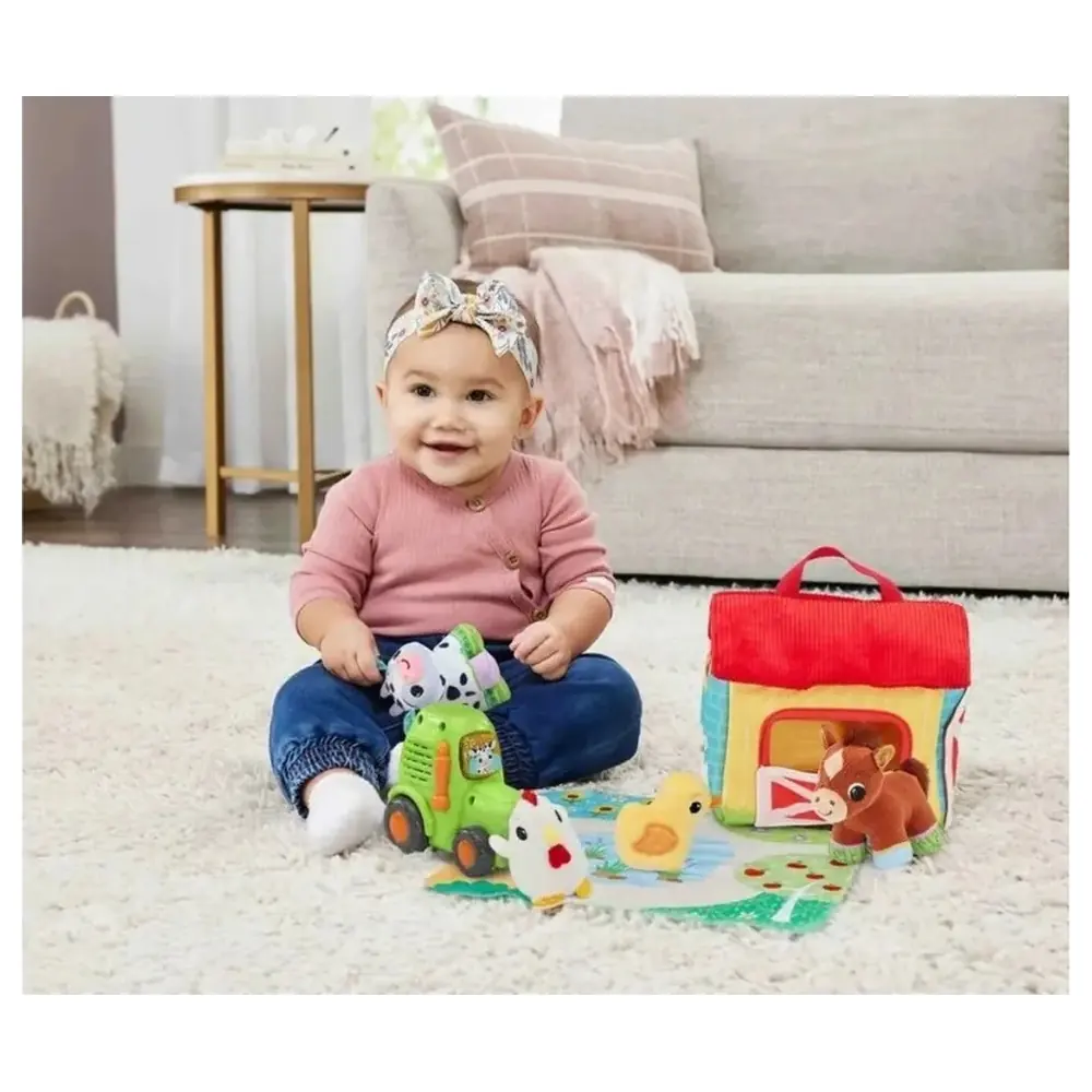 VTech Baby Farmyard Animals Soft Play Set with Electronic Tractor, 4 Plush Animals, Farm Play Mat and Barn, 40+ Songs and Sounds - VT80-574603 - Image 3