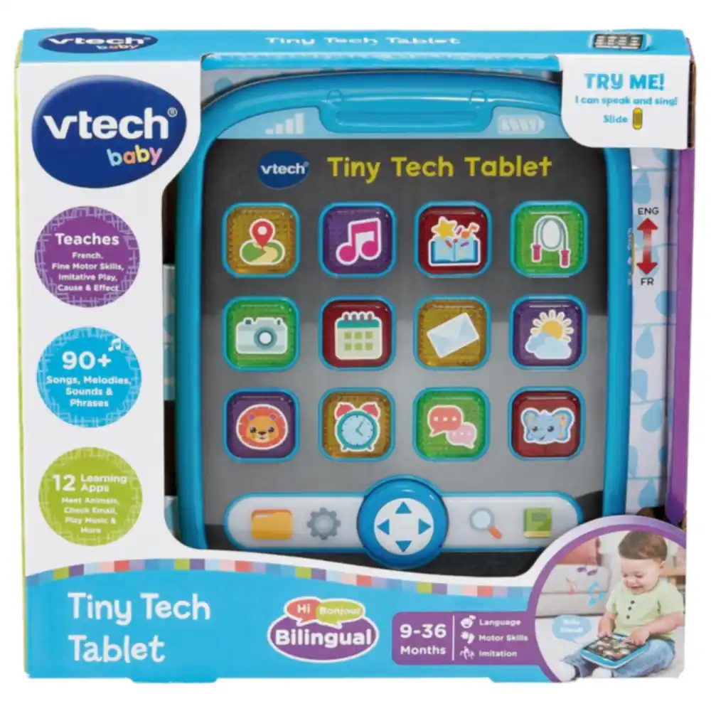 VTech Baby Tiny Tech Tablet, First Toy Tablet with 12 Light-Up App Buttons, Animal Friends, English and French Phrases, 9-36 Months - VT80-578543 - Image 6