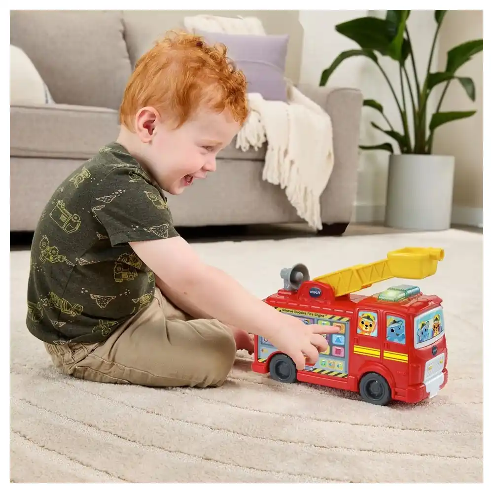 VTech Rescue Buddies Fire Engine Interactive Toddler Fire Truck with Easy-Touch Buttons, Moveable Ladder, Siren Sounds, 3 Songs and 15 Melodies - VT80-578903 - Image 4