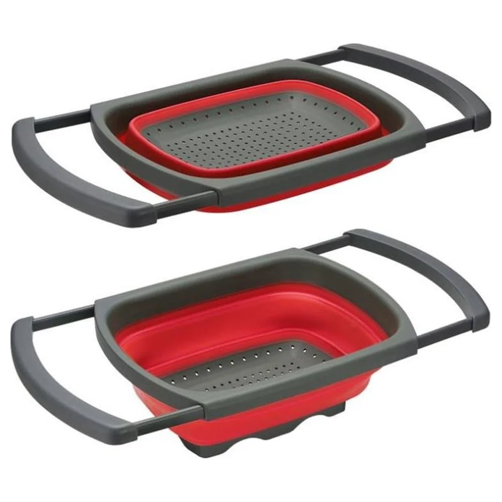 Collapsible Silicone Over-the-Sink Colander with Extendable Handles, Foldable Kitchen Strainer Basket, Dishwasher Safe, Red - Image 5