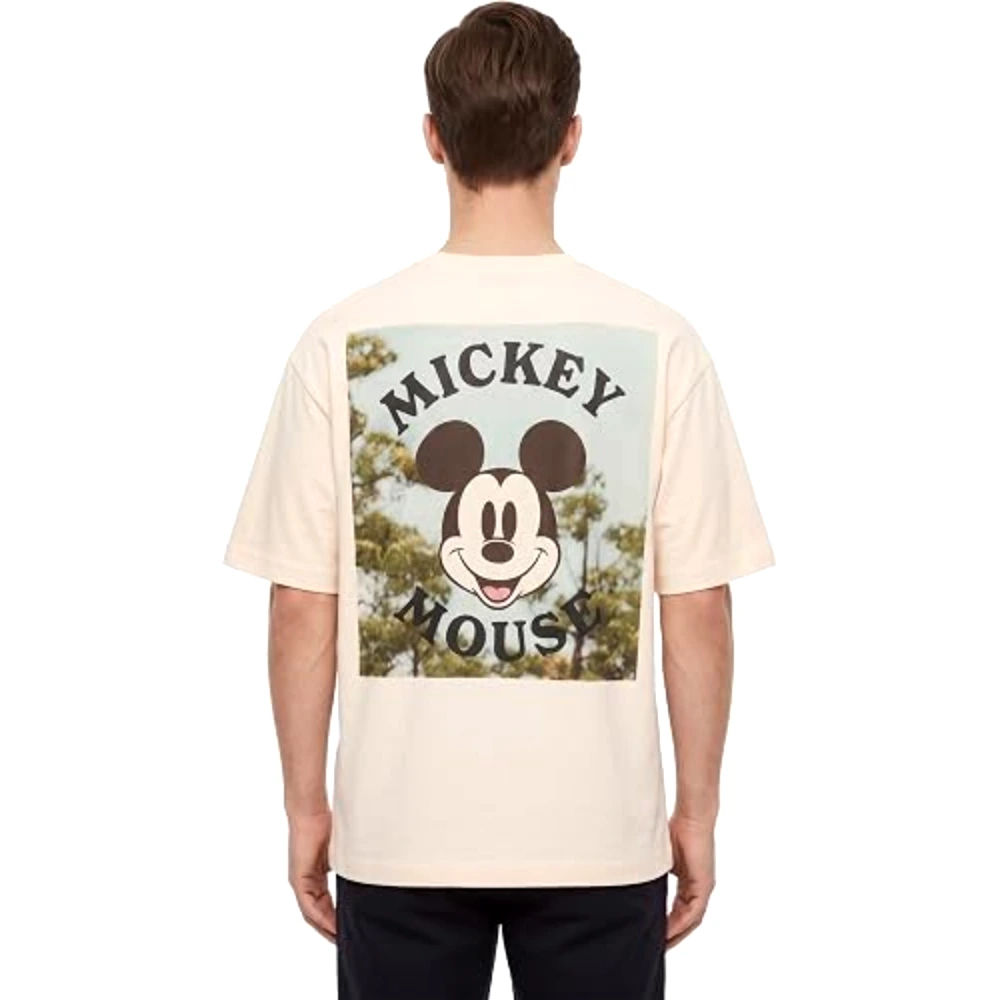 Disney Mickey Mouse Embroidered Men Drop Shoulder T-Shirt, 100 Percent Cotton, Crew Neck Short Sleeve, Relaxed Fit, Casual Wear, Size M, Off White - TU25212 - M - Image 4