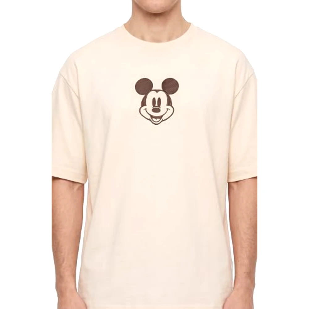 Disney Mickey Mouse Embroidered Men Drop Shoulder T-Shirt, 100 Percent Cotton, Crew Neck Short Sleeve, Relaxed Fit, Casual Wear, Size XL, Off White - TU25212 - XL - Image 2