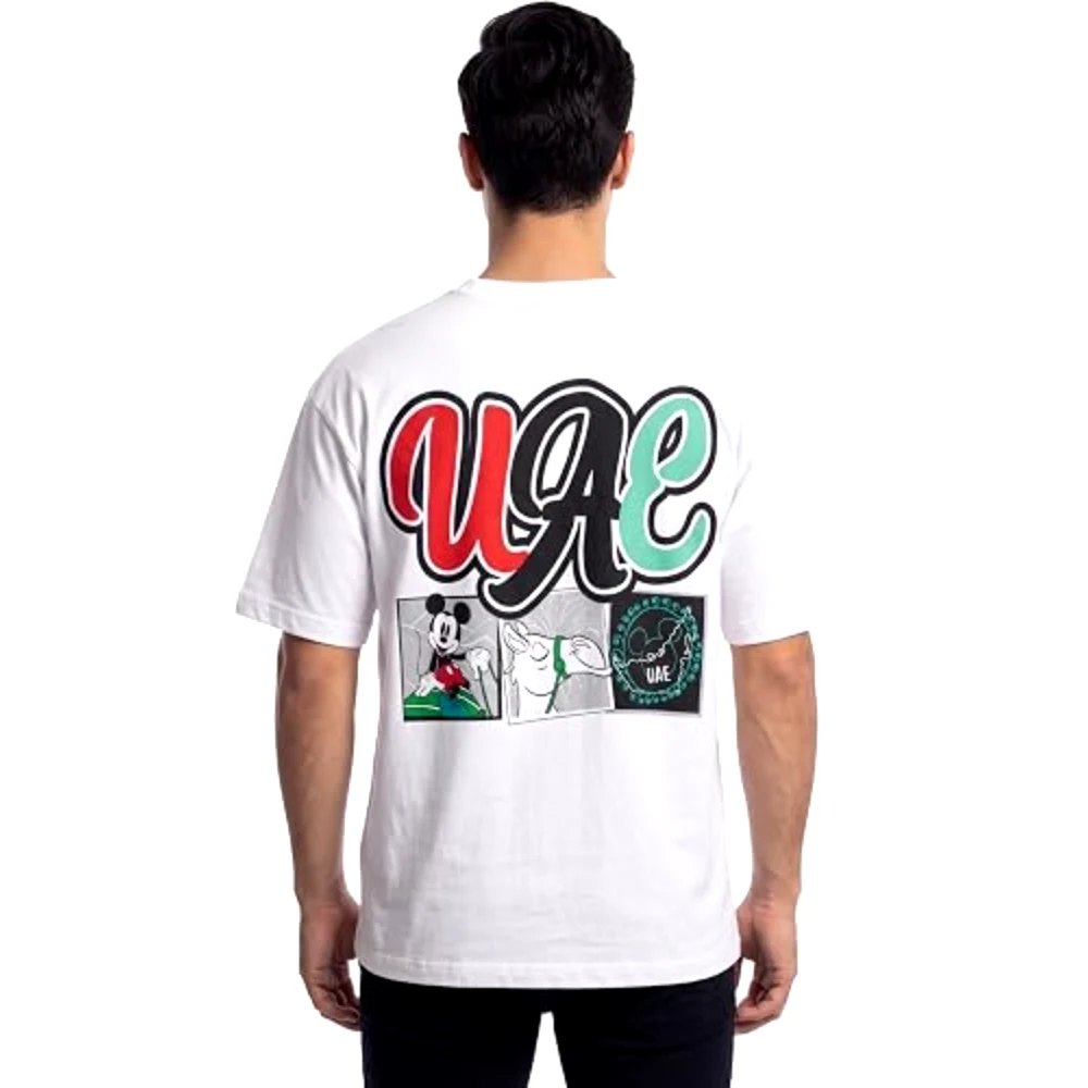 Disney Mickey Mouse UAE National Day Back Print Men Drop Shoulder T-Shirt, 100 Percent Cotton, Crew Neck Short Sleeve, Relaxed Fit, Casual Wear, Size S, White - TU25230 - S - Image 4