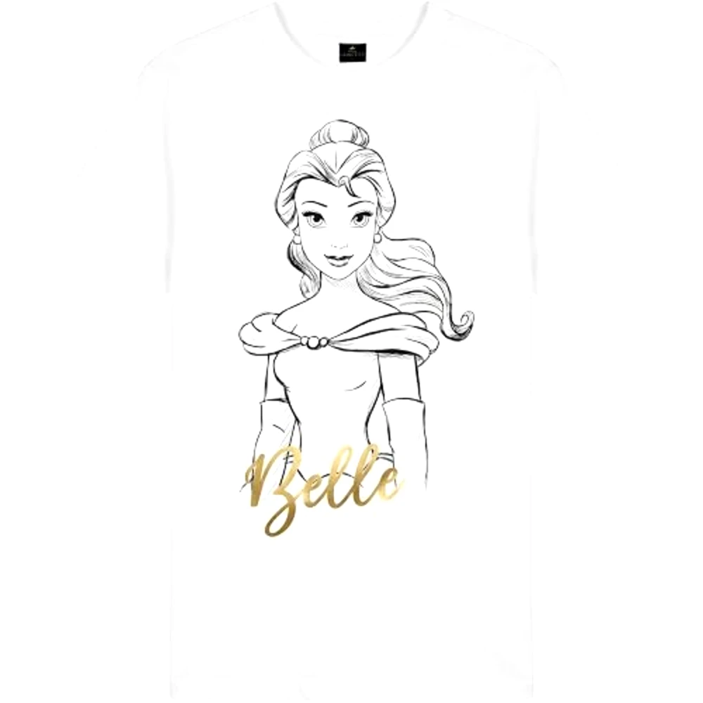 Disney Princess Belle Beauty and the Beast Women Drop Shoulder T-Shirt, 100 Percent Cotton, Crew Neck Short Sleeve, Oversized Fit, Size XL, White - TU25112 - XL