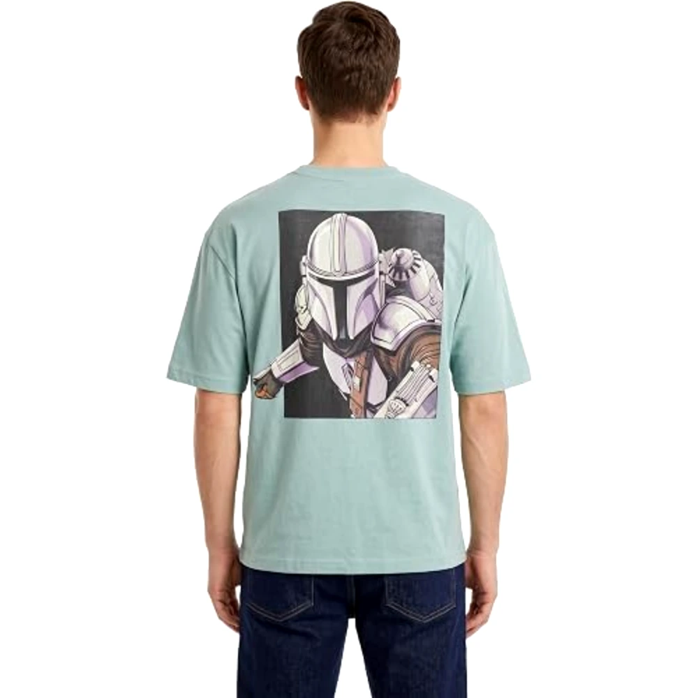 Disney Star Wars The Mandalorian Back Print Men Drop Shoulder T-Shirt, 100 Percent Cotton, Crew Neck Short Sleeve, Relaxed Fit, Casual Wear, Size XL, Light Aqua Blue - TU25210 - XL - Image 4