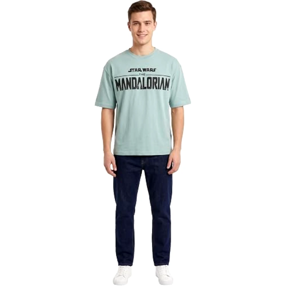 Disney Star Wars The Mandalorian Back Print Men Drop Shoulder T-Shirt, 100 Percent Cotton, Crew Neck Short Sleeve, Relaxed Fit, Casual Wear, Size XL, Light Aqua Blue - TU25210 - XL - Image 5