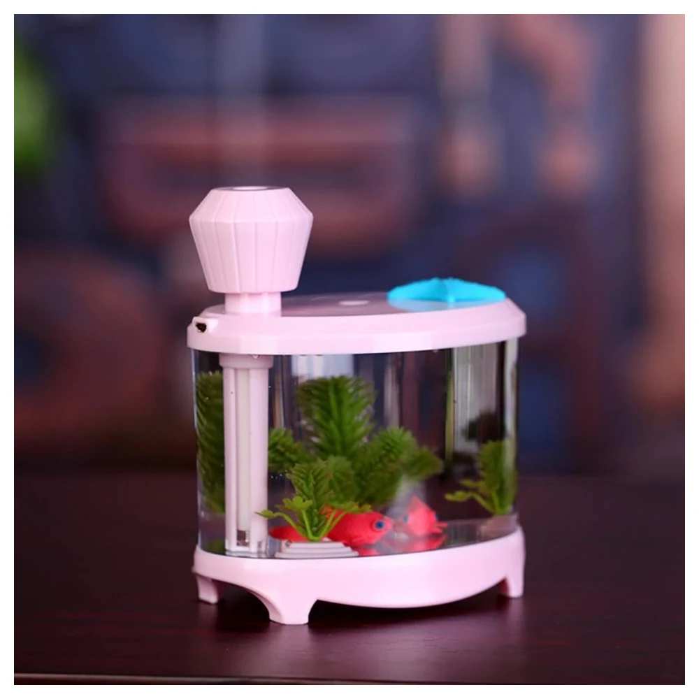Fish Tank Ultrasonic Humidifier and Aroma Diffuser with LED Night Light, Touch Control, Decorative Aquarium Design, Pink - Image 5