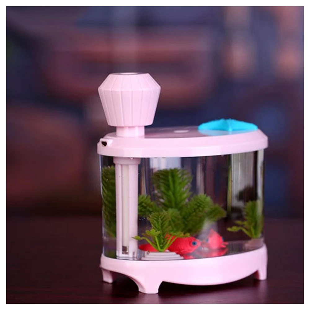 Fish Tank Ultrasonic Humidifier and Aroma Diffuser with LED Night Light, Touch Control, Decorative Aquarium Design, Pink - Image 6