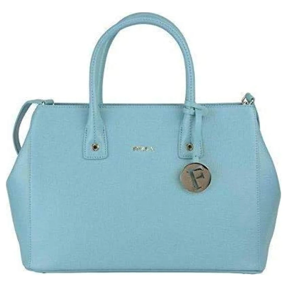 Furla Linda Small Saffiano Leather Tote Satchel Bag with Detachable Shoulder Strap and F Logo Charm, Acquamarina