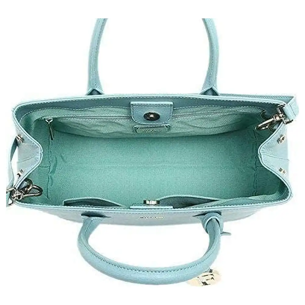 Furla Linda Small Saffiano Leather Tote Satchel Bag with Detachable Shoulder Strap and F Logo Charm, Acquamarina - Image 3