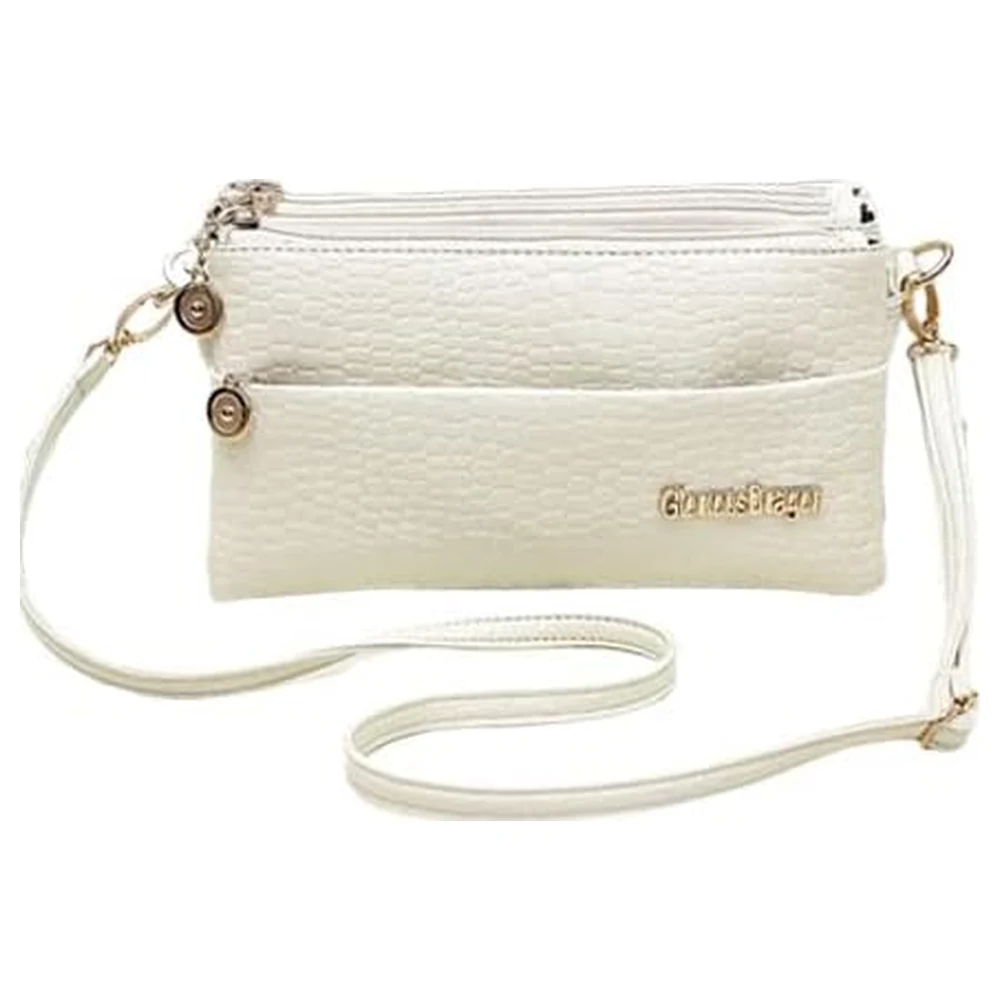 Glorious Dragon Women Crossbody Bag, Crocodile-Embossed PU Leather Clutch with Triple Zip Compartments and Shoulder Strap, Off White