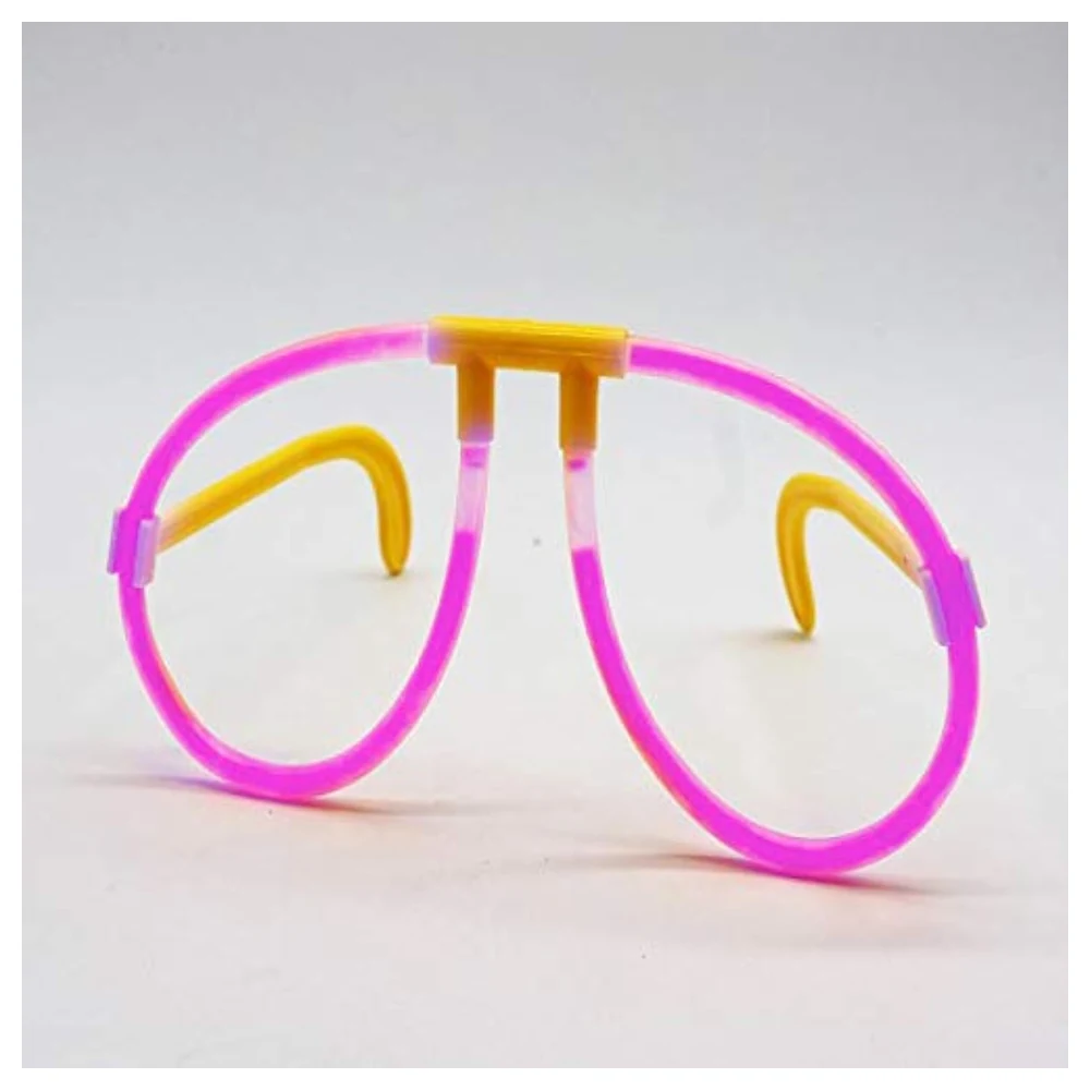 Glow in the Dark Party Eyeglasses, 2 Count Pink Glow Stick Glasses 20 cm with Connectors, Battery-Free Light Up to 12 Hours