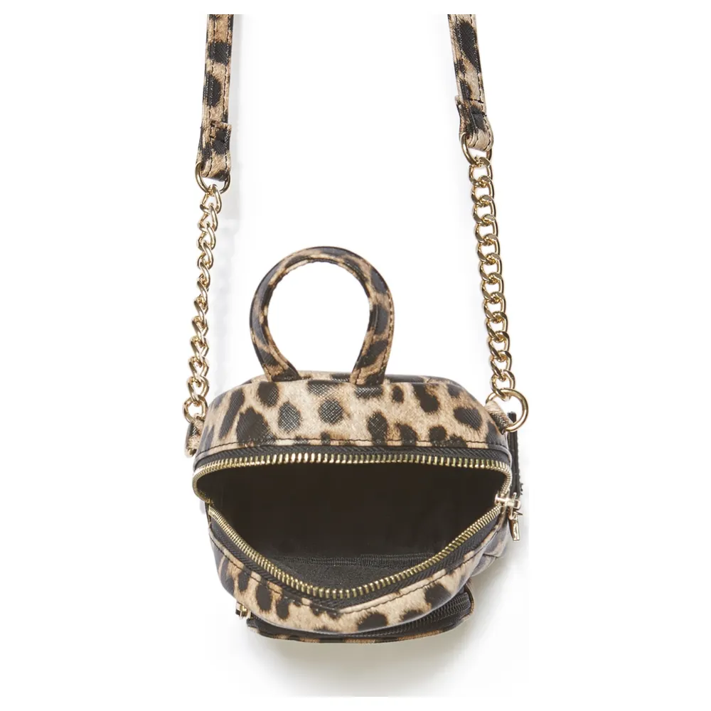 GUESS Factory Evan Women's Mini Crossbody Backpack in Leopard Print with Gold-Tone Logo, Chain Crossbody Strap and Top Handle - 18GF147 - Image 4