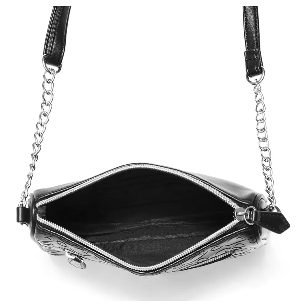 GUESS Factory Valora Women's Logo-Embossed Crossbody Bag in Black Faux Leather, Top Zip, Front Zip Pocket and Chain Strap - DX19105 - Image 4