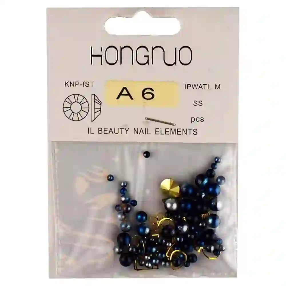GulfDealz 3D Nail Art Beads and Rhinestones Mix with Pearl Beads and Leaf Flower Circle Star Shapes for Nail Decoration A6 Black Small