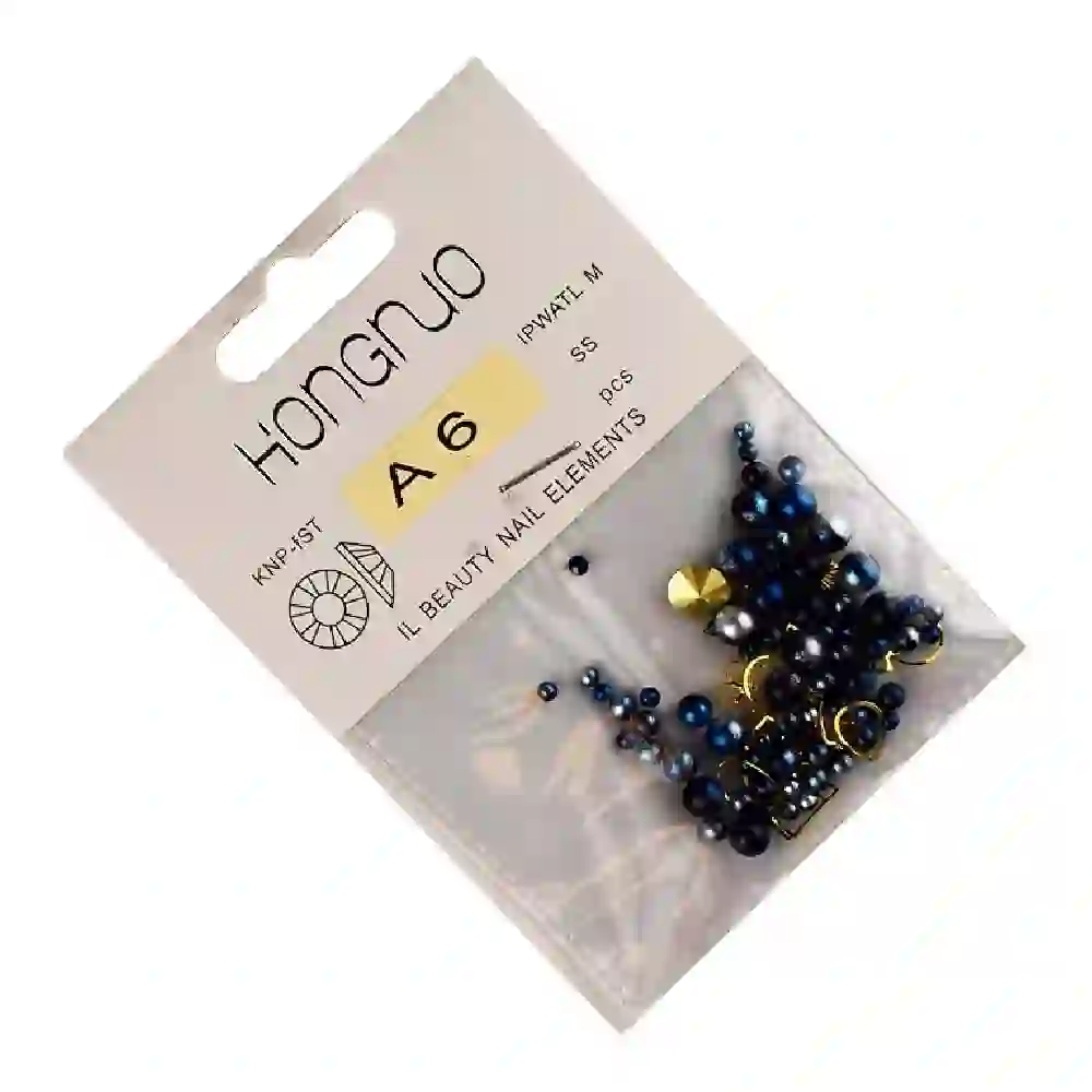 GulfDealz 3D Nail Art Beads and Rhinestones Mix with Pearl Beads and Leaf Flower Circle Star Shapes for Nail Decoration A6 Black Small - Image 2