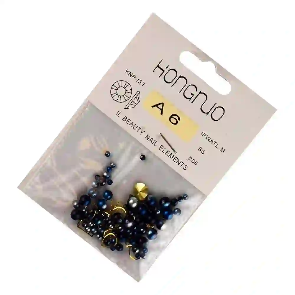 GulfDealz 3D Nail Art Beads and Rhinestones Mix with Pearl Beads and Leaf Flower Circle Star Shapes for Nail Decoration A6 Black Small - Image 3
