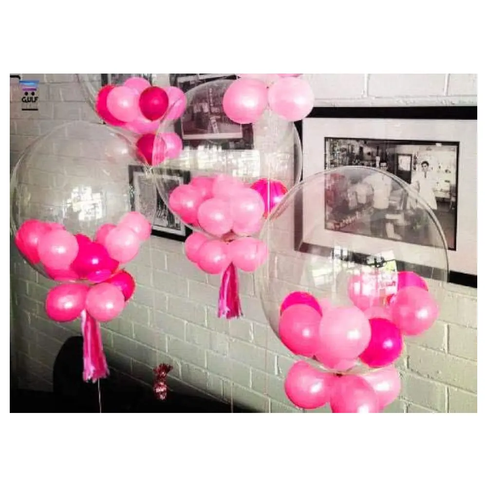 GulfDealz Clear Bubble Balloon Decoration with 4 Small Pink Balloons Inside, Transparent Party Balloon for Birthdays, Weddings and Baby Showers