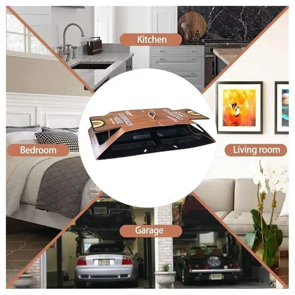 GulfDealz Cockroach House Sticky Glue Trap with Bait Sachet, Foldable Adhesive Roach Trap with 10 Entrances for Kitchen, Bedroom and Garage - Image 5