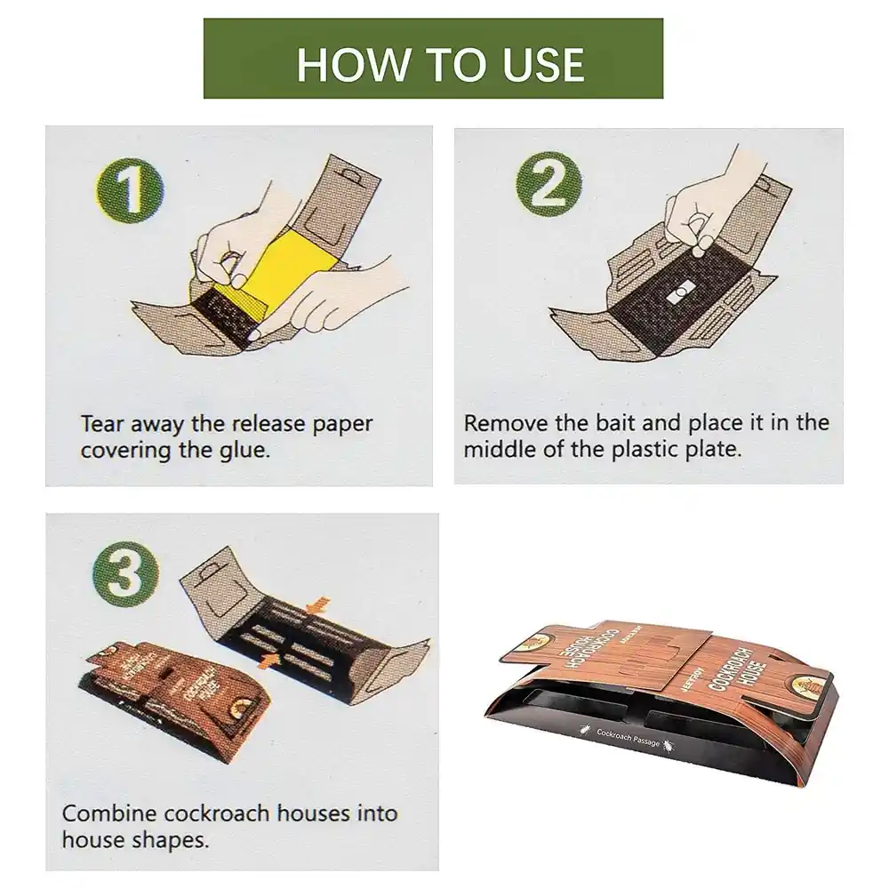 GulfDealz Cockroach House Sticky Glue Trap with Bait Sachet, Foldable Adhesive Roach Trap with 10 Entrances for Kitchen, Bedroom and Garage - Image 6