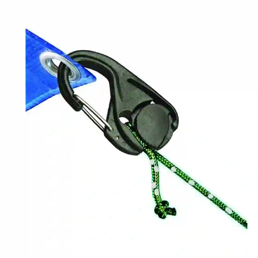 GulfDealz Cord Tightener with Carabiner Clip and Cam Lock, Knot-Free Tie-Down for Tents and Tarps with 2.4 mm x 3.7 m Green Cord - Image 3