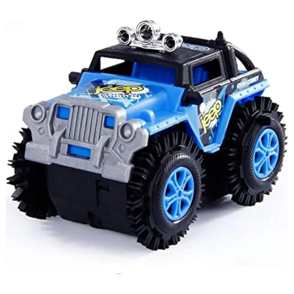 GulfDealz Crazy Tracers Electric Stunt Tipping Car, Battery Operated Off-Road Flip Truck with Spiked Rubber Wheels for Kids 3 Years and Up, Blue