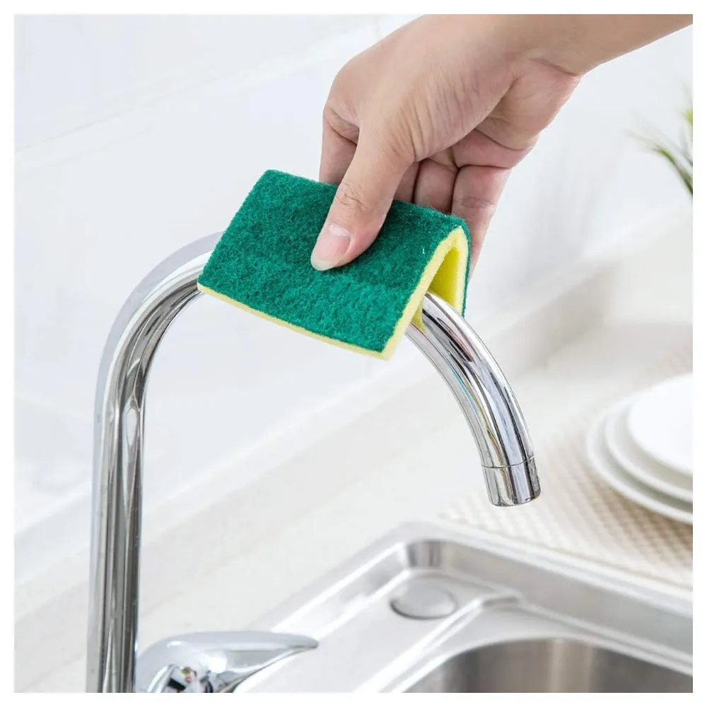 GulfDealz Double-Sided Kitchen Scrub Sponges Pack of 6, Green Scouring Pad with Soft Yellow Sponge, 13 x 9 cm for Dishes, Pots and Pans - Image 6