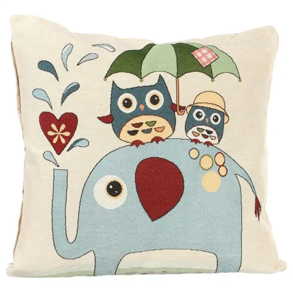 GulfDealz Embroidered Cartoon Owl Cushion Cover, Cotton Square Decorative Pillow Case with Owls and Elephant Design for Sofa, Bedroom and Living Room - Image 4