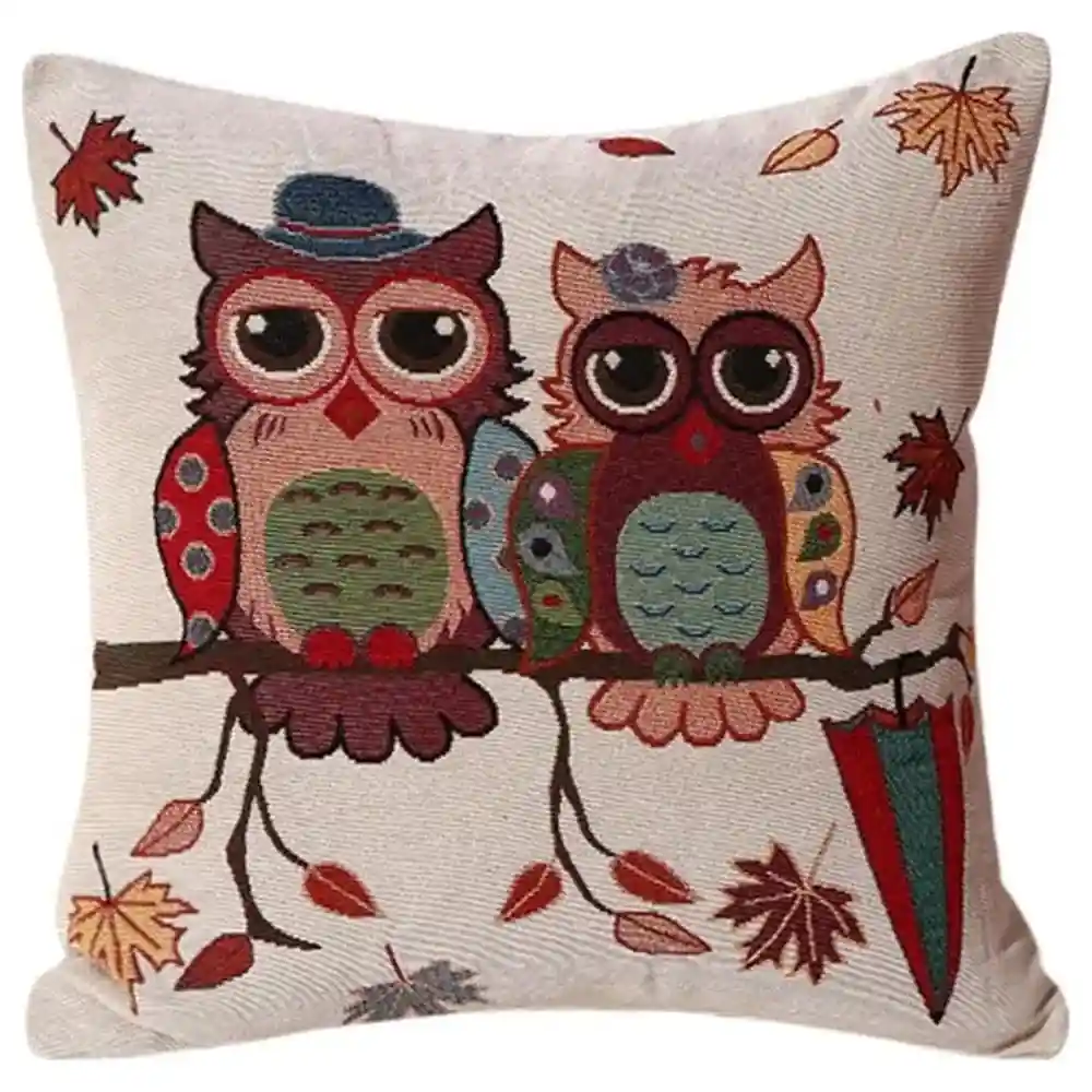 GulfDealz Embroidered Owl Cushion Cover 45 x 45 cm, Cute Cartoon Owls on Branch Cotton Throw Pillow Case with Hidden Zip for Sofa and Bedroom - Image 3
