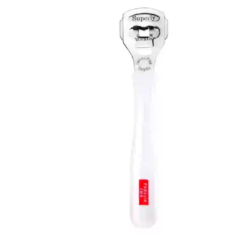 GulfDealz Foot Callus Shaver Pedicure Tool with 10 Replacement Blades Metal Cutting Head and White Plastic Handle for Hard Dead Skin Removal