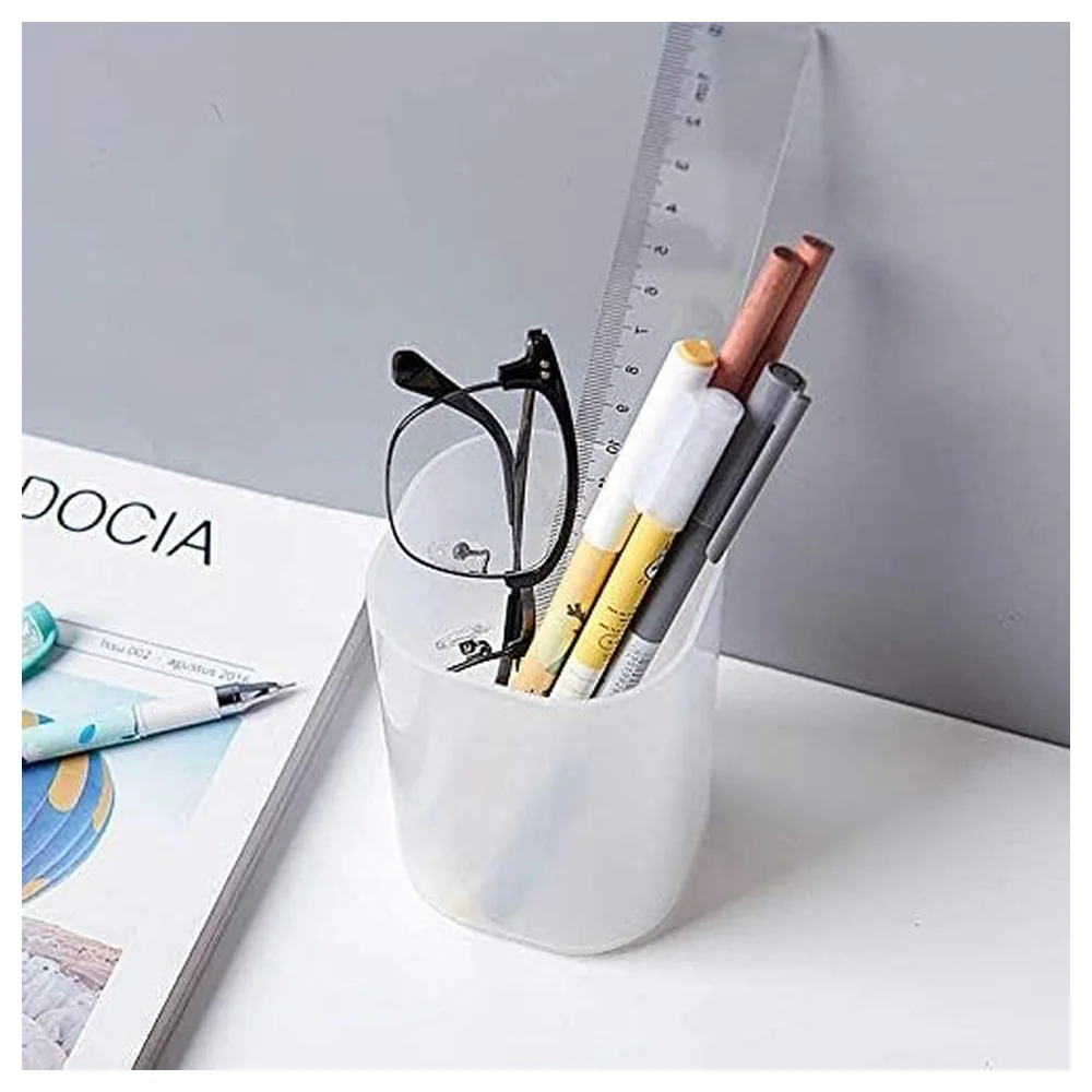 GulfDealz Frosted Translucent Round Pen Holder, Minimalist Japanese Style Desk Organizer Cup for Pens, Pencils, Markers and Makeup Brushes, White - Image 3
