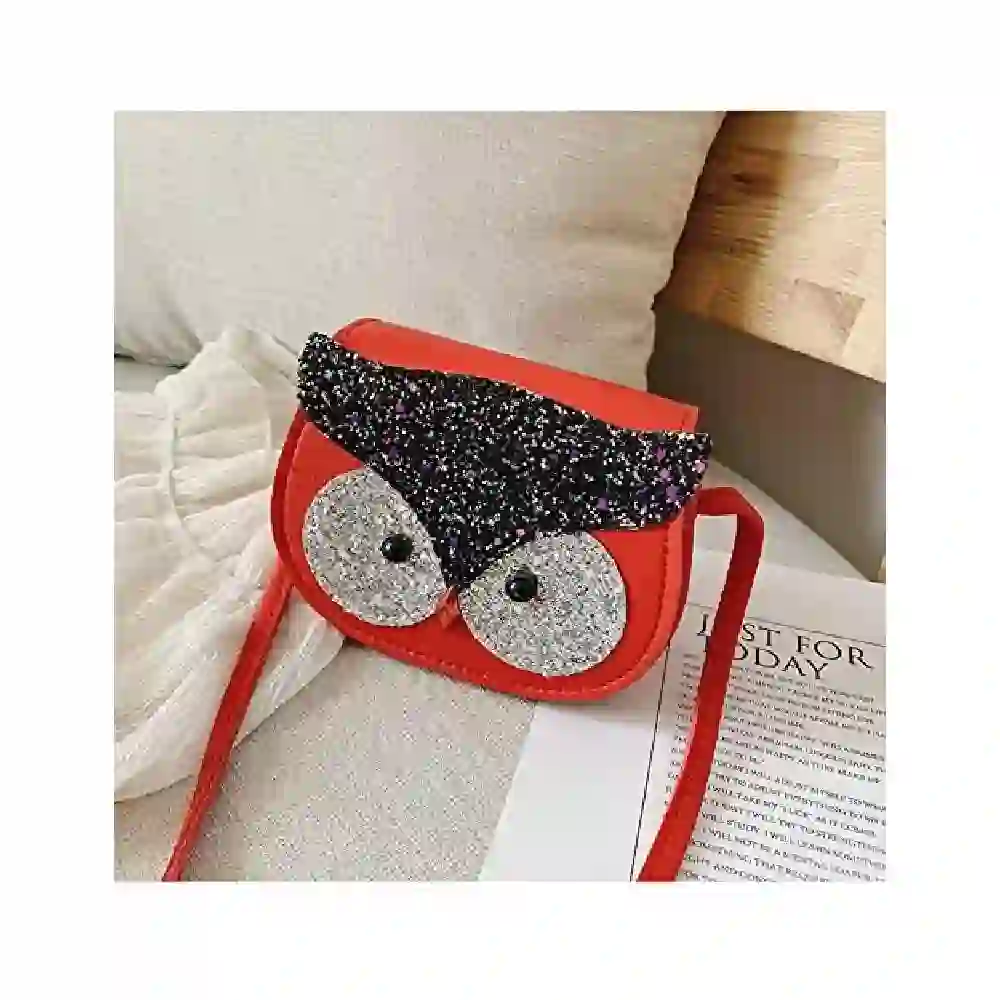 GulfDealz Girls Owl Eyes Sequin Crossbody Bag and Mini Coin Purse with Magnetic Snap Closure and Long Shoulder Strap Red - Image 2