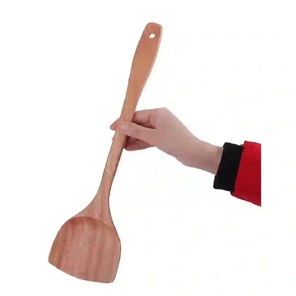 GulfDealz Handmade Teak Wood Wok Spatula, 39 cm One-Piece Solid Wooden Cooking Shovel with Long Cool-Touch Handle and Hanging Hole - Image 3