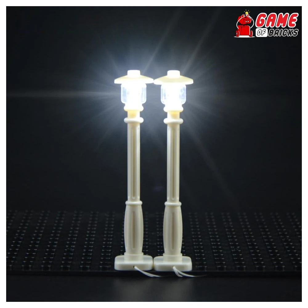 GulfDealz LED Street Lamp Light Kit for Building Bricks, Set of 2 USB Powered Lamp Posts with Natural White Light for Brick City Models, White - Image 2