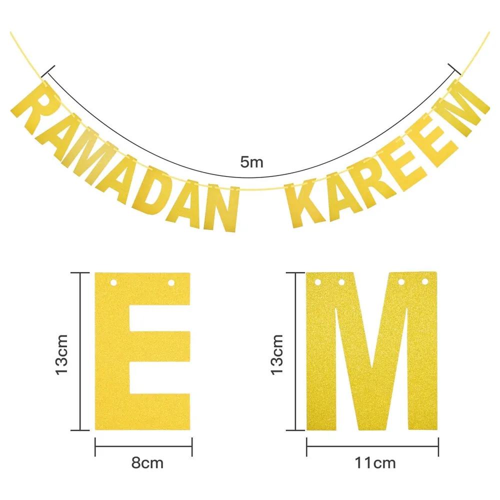 GulfDealz Ramadan Kareem Decoration Set with Gold Glitter Letter Banner and Pink Latex Balloons with Crescent and Mosque Print, Iftar Party Decor - Image 2
