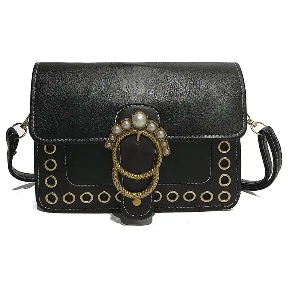 GulfDealz Retro Crossbody Bag for Women with Pearl Crown Gold-Tone Buckle Flap, Magnetic and Zip Closure, Back Slip Pocket, Adjustable Strap, PU Leather, Black - Image 3