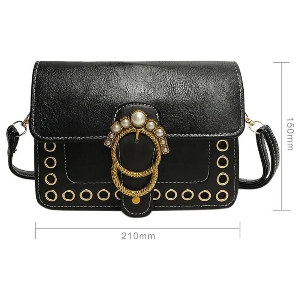 GulfDealz Retro Crossbody Bag for Women with Pearl Crown Gold-Tone Buckle Flap, Magnetic and Zip Closure, Back Slip Pocket, Adjustable Strap, PU Leather, Black - Image 5