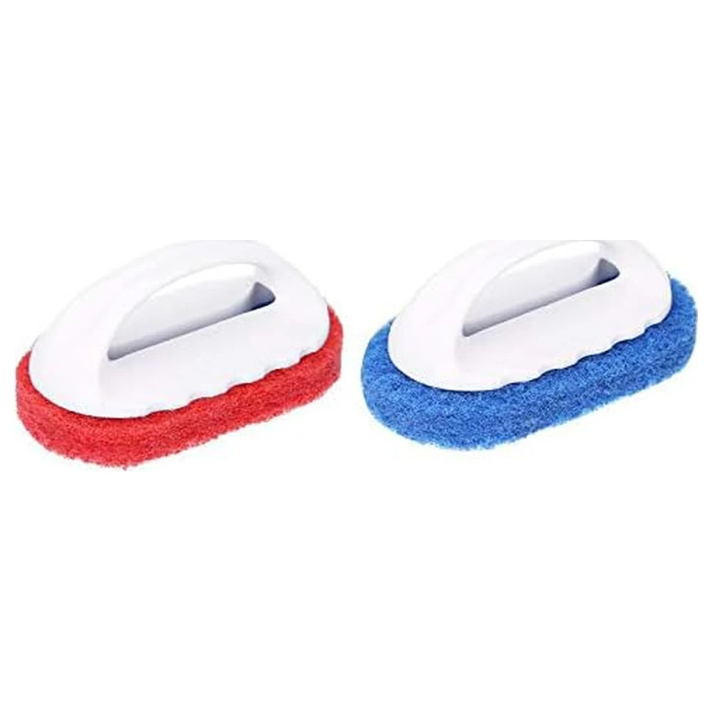 GulfDealz Scrub Sponge Brush with Ergonomic Handle, Reusable Kitchen Sink, Bathtub and Tile Cleaning Pad, Medium, Pack of 2, Blue and Red