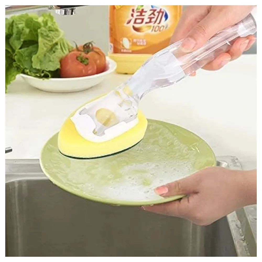 GulfDealz Soap Dispensing Dish Wand with Clear Refillable Long Handle and 2 Replaceable Scrub Sponge Heads, Kitchen Cleaning Brush, Green - Image 4
