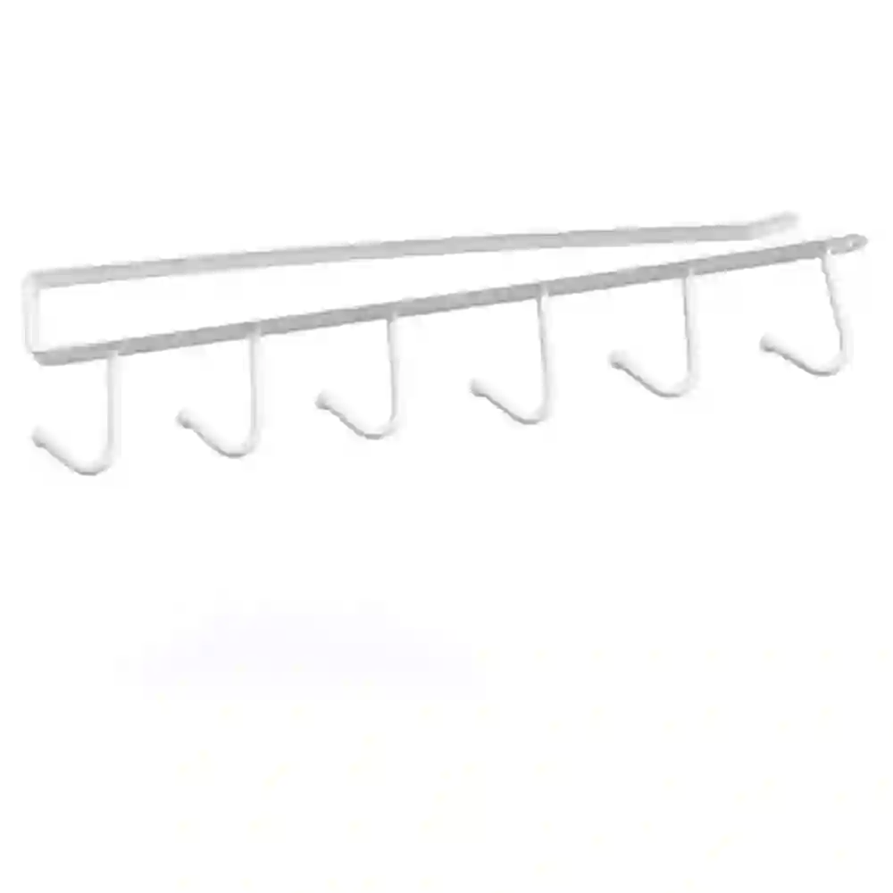 GulfDealz Under-Shelf Hanging Rack with 6 Hooks for Mugs, Cups and Utensils, Slide-On No-Drill Cabinet Organizer for Kitchen, Closet and Bathroom