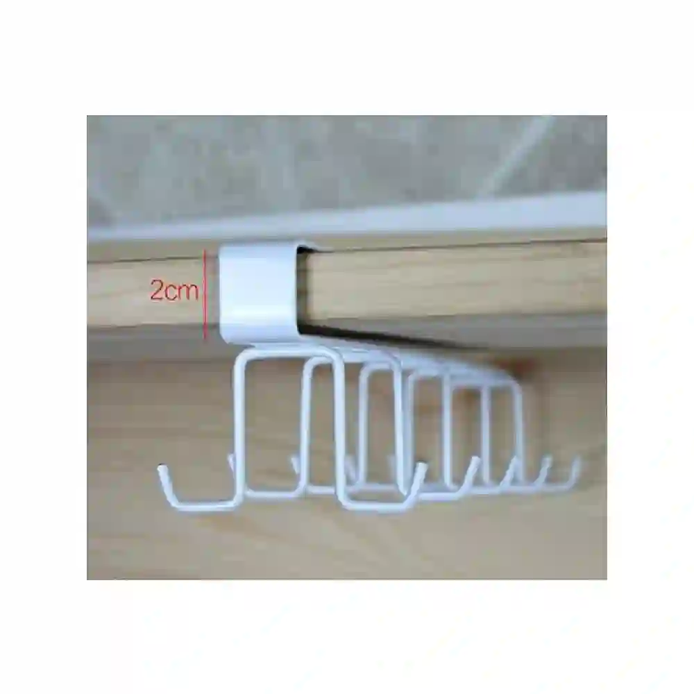 GulfDealz Under Shelf Metal Hanging Hook Rack for Kitchen Cabinets, White Clip-On Double-Hook Organizer for Utensils, Ladles and Spatulas - Image 3