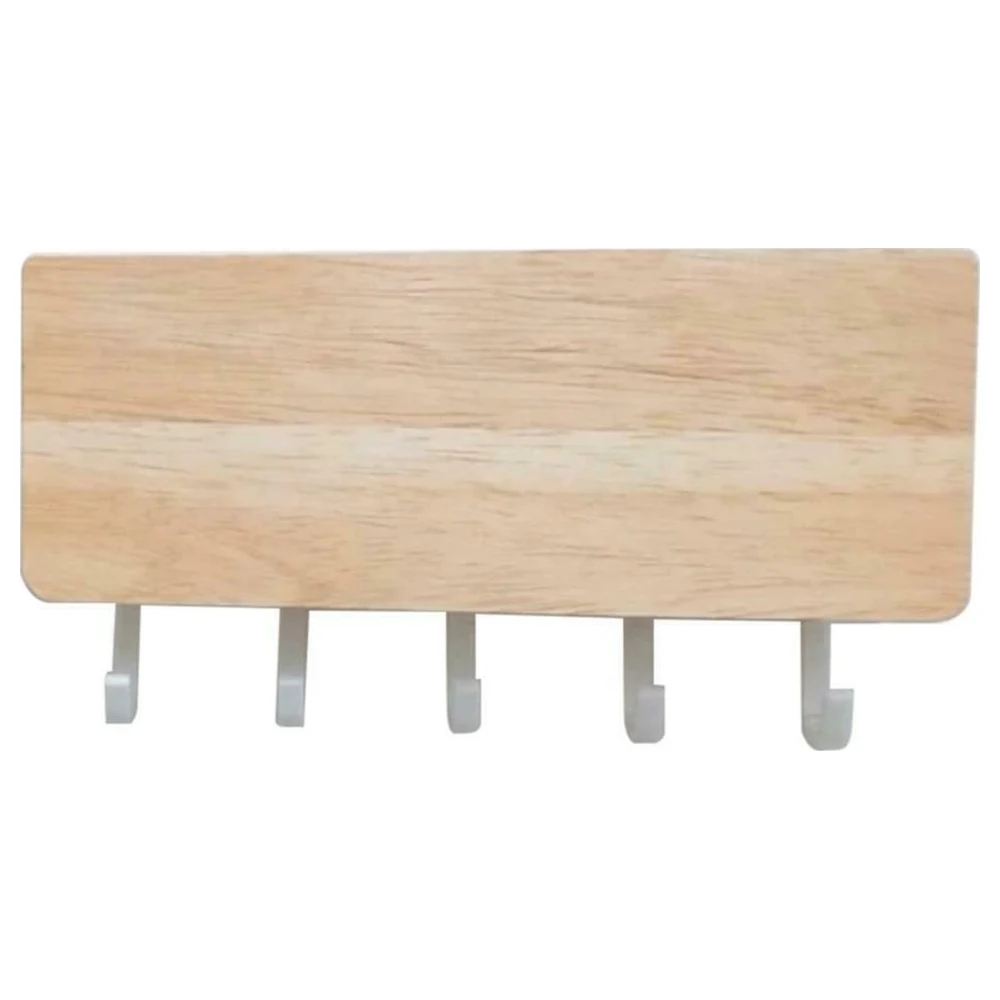 GulfDealz Wall Mounted Wooden Key Holder with 5 Hooks and Mail Slot, Entryway Organiser Rack for Keys, Letters and Accessories, Natural Wood Finish