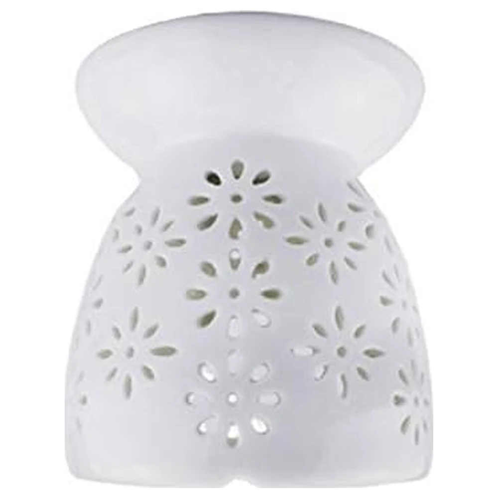 GulfDealz White Ceramic Incense and Oil Diffuser with Floral Cut-Out Pattern, Arched Opening and Dish Top, Home Fragrance Decor for Bedroom and Office - Image 3