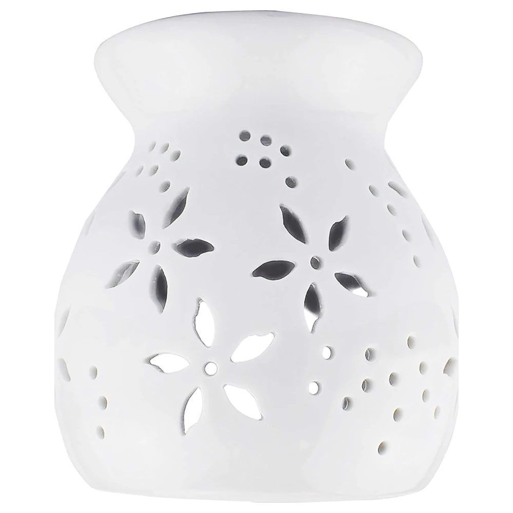 GulfDealz White Ceramic Tealight Incense and Aroma Diffuser with Flower Cut-Out Design for Desktop, Bedroom, Living Room and Parties - Image 2