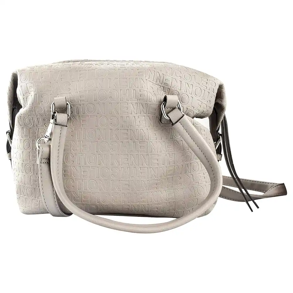 Kenneth Cole Reaction Women's Top Zip Satchel Crossbody Bag with Embossed Logo Pattern and Silver Tone Hardware, Light Grey - Image 2
