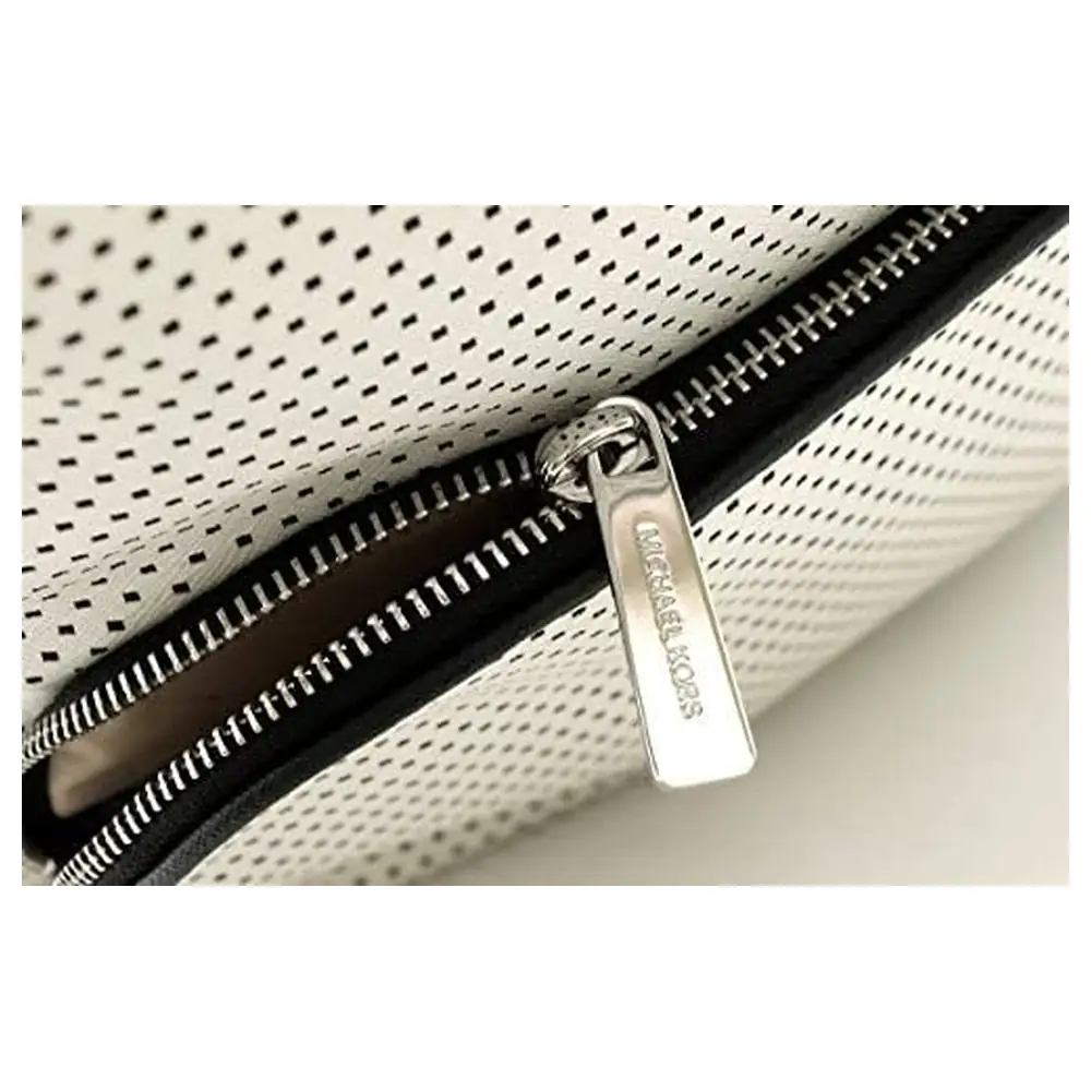 Michael Kors Lacey Medium Perforated Leather Backpack with MK Logo Tape Shoulder Straps and Front Zip Pocket, Optic White - 35S9SLCB6T - Image 5
