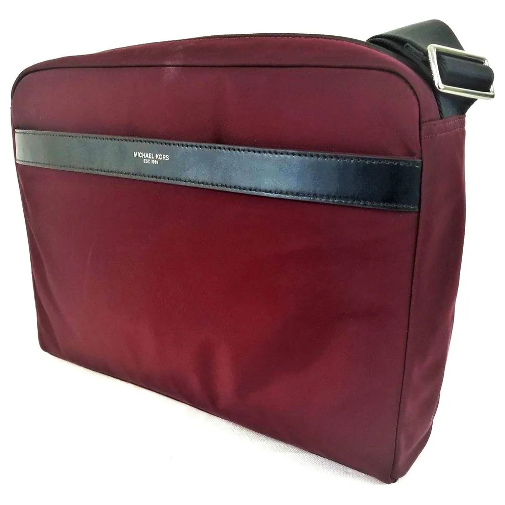 Michael Kors Men's Messenger Briefcase Laptop Bag in Malbec Red Canvas with Logo Front Band, Adjustable Shoulder Strap and Zip Top - Image 4