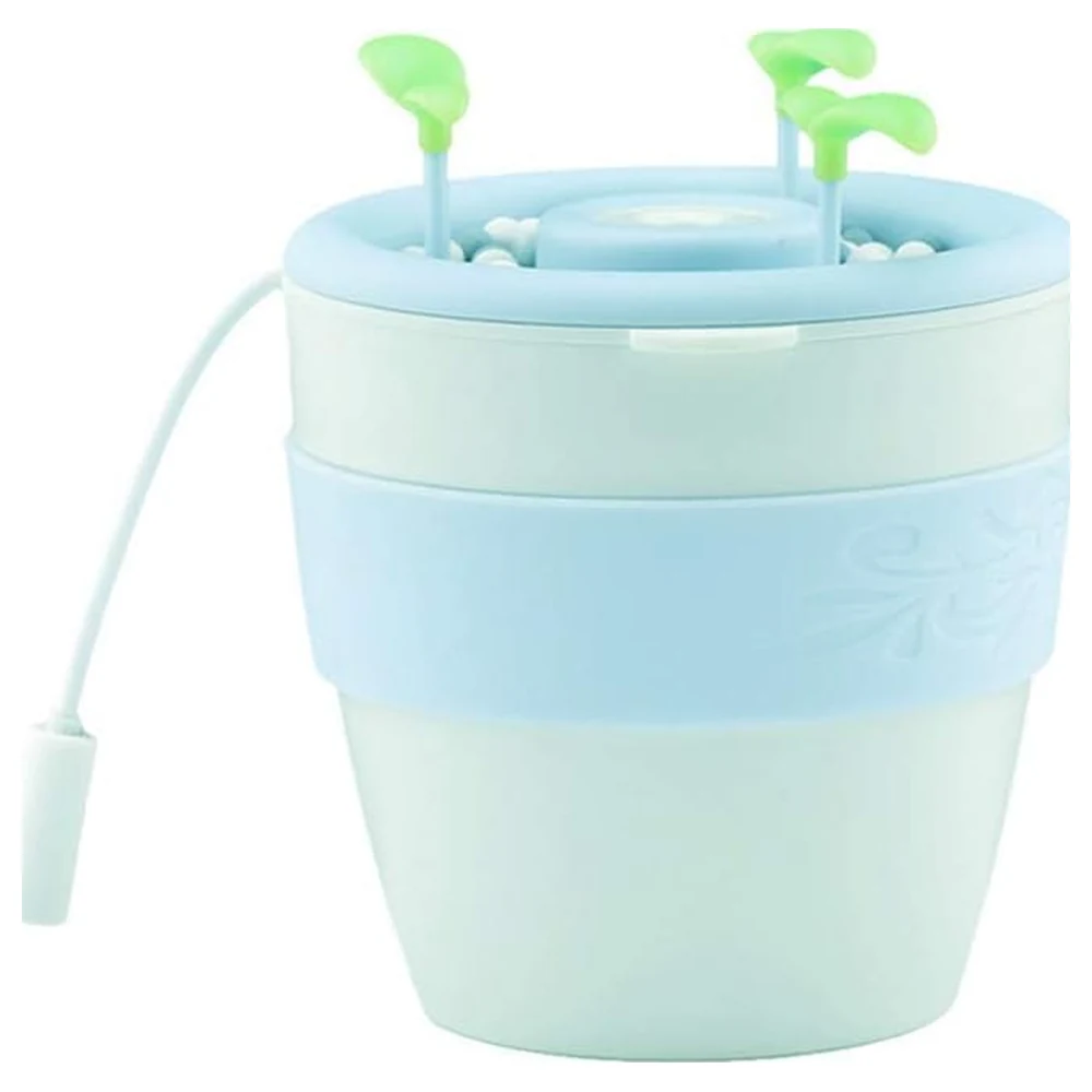 Mini USB Flower Pot Air Humidifier and Essential Oil Aroma Diffuser, Anion Mist Maker for Home and Office Desks, Blue